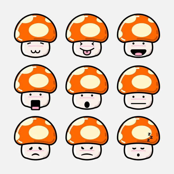 Mushroom Emoticon Set Easy Editable — Stock Vector
