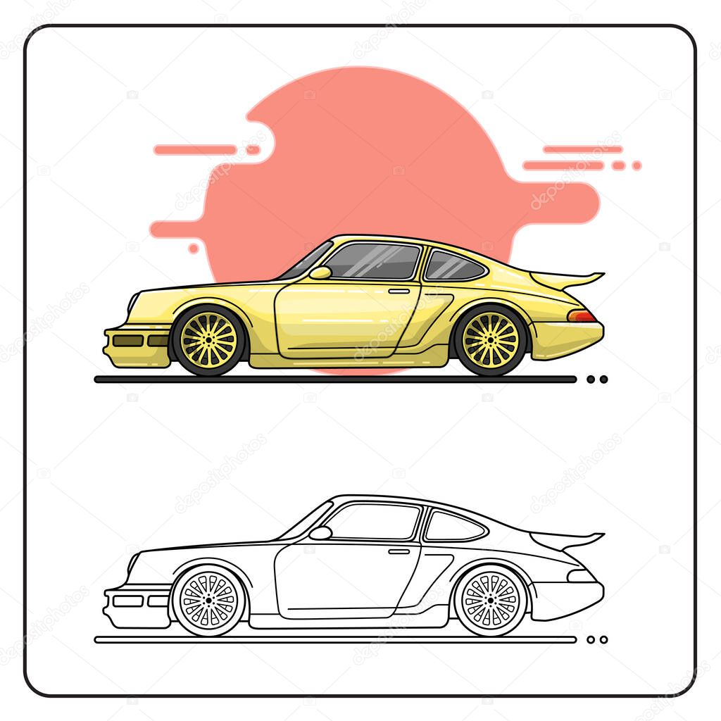 Classic yellow car easy editable