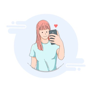 Akıllı telefon vektörü olan kız kolay düzenlenebilir