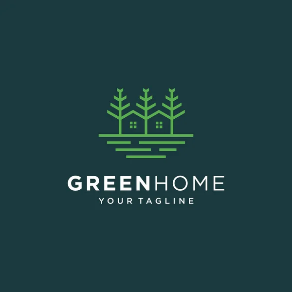 Green House Logo Ingatlan Sablon Minimalista Körvonaljelzés Környezetbarát Épületek Számára — Stock Vector