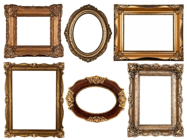 Collection Wooden Frames Isolated White — 스톡 사진