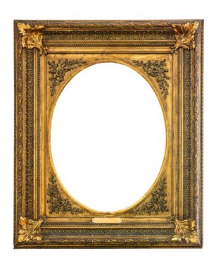 Eski ahşap, yaldızlı çerçeve beyaz üzerine izole