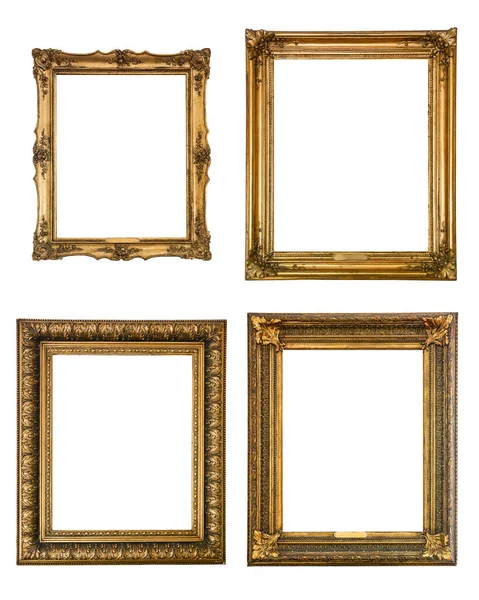 Old Wooden Gilded Frame Collection Isolated White — 스톡 사진