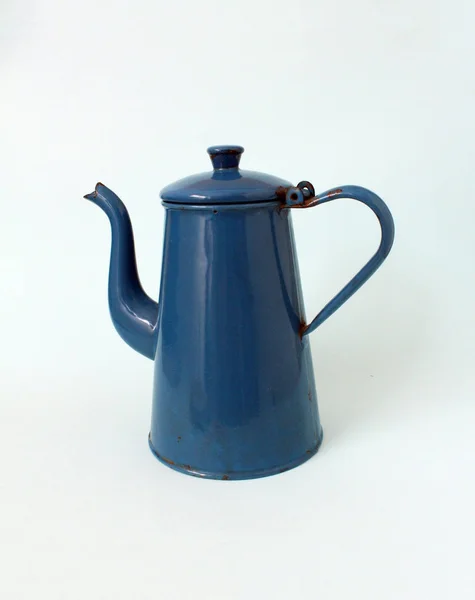 Mavi zemin üzerine mavi eski Vintage çaydanlık