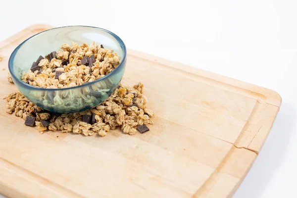 Cereal Tigela Com Colher Madeira Placa Artesanato — Fotografia de Stock