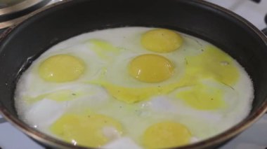 Yumurta pişirme, kızartma tavası, protein ve yumurta sarısı, evde pişirme.