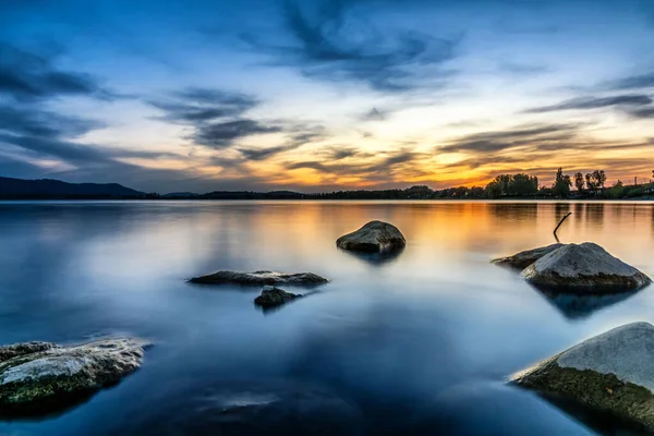 Bleu Heure Lac Vue Printemps Lac Constance — Photo