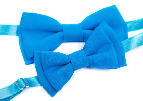 Blue bow tie isolated on white background. Big and small for dad and child. — Stock Photo, Image