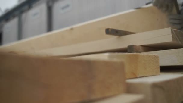 Lijn voor de verwerking van hout in de houtbewerking en meubilair fabriek — Stockvideo