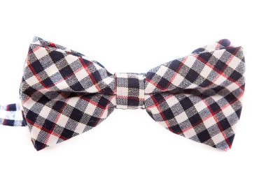 Kırmızı çizgiler ve siyah küpler papyon beyaz arka planda, parti için güzel izole bir kafeste