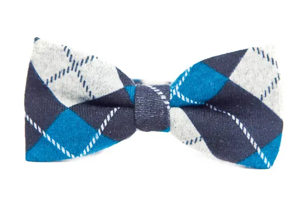 Wool, cage, bow tie, hand work, with blue, white and dark blue color, with some lines — Stock Photo, Image