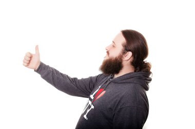 yan görünüm kazanan davranışı ifade yukarı başparmak adamla sakallı