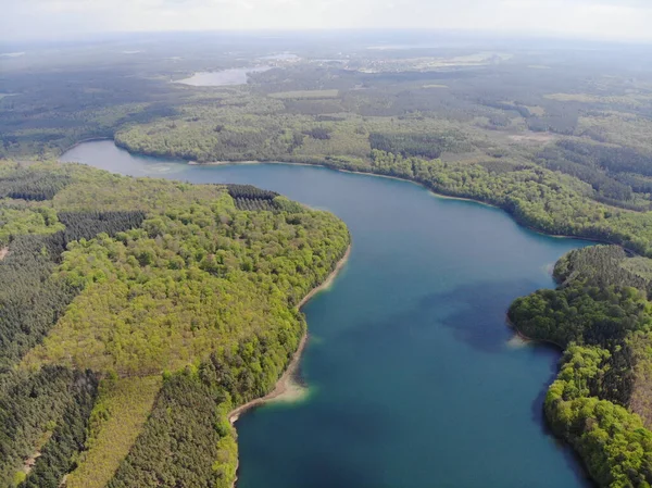 Letecký Pohled Křišťálově Čistý Peetschsee Chráněné Oblasti Stechlin Braniborsko Německo — Stock fotografie