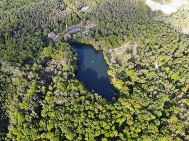 Teufelssee Gölü 'nün havadan görünüşü, Berlin' in Charlottenburg-Wilmersdorf ilçesindeki Grunewald Ormanı 'nda bir buzul gölü..