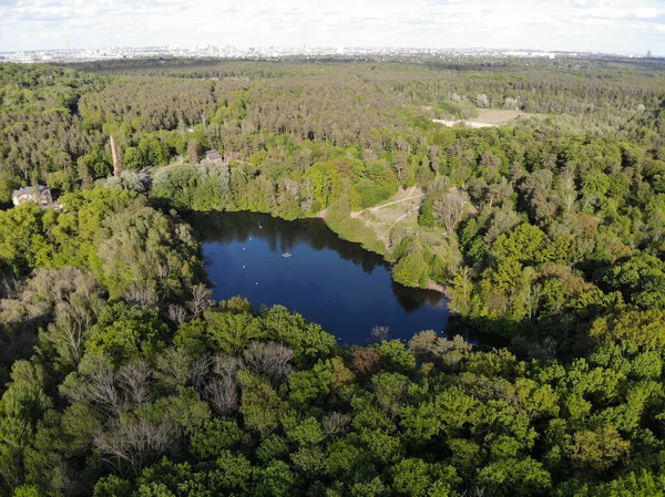 Letecký Pohled Jezero Teufelssee Ledovcové Jezero Grunewaldském Lese Berlínské Čtvrti — Stock fotografie