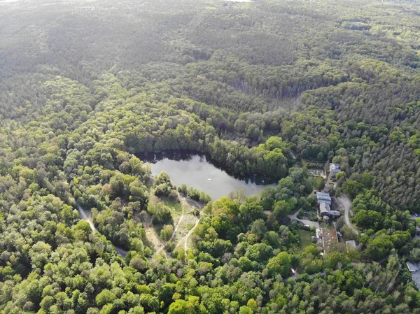 Letecký Pohled Jezero Teufelssee Ledovcové Jezero Grunewaldském Lese Berlínské Čtvrti — Stock fotografie