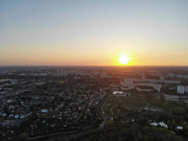 Solnedgång Vid Berlin Satelit Stad Marzahn Hellersdorf Från Wolkenhain Plattform — Stockfoto