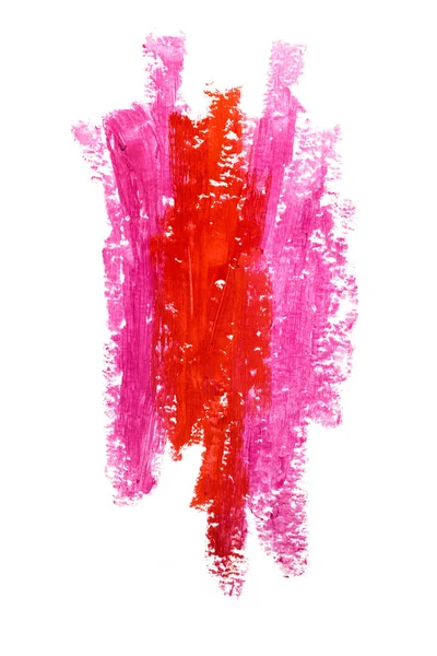 Pinceladas de labios. Foto creativa de un pintalabios abstracto rojo y rosa aislado en blanco . — Foto de Stock