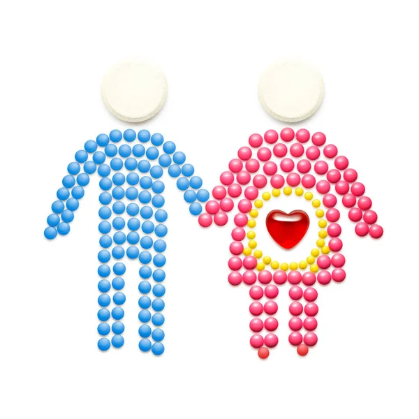 Family healthcare. Creative healthcare concept made of drugs and pills, on white background. Family holding hands. — Stock Photo, Image