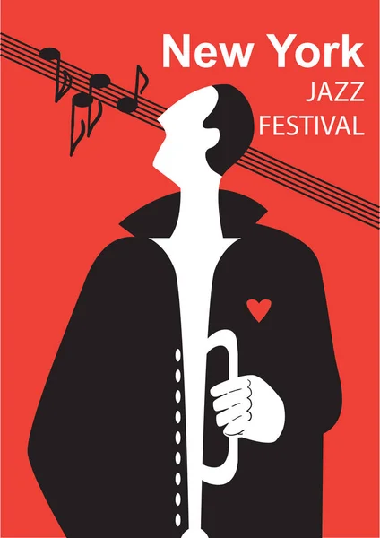 Festival de jazz. Vecteur de festival de musique conceptuelle créative. Homme jouant de l'instrument de musique . — Image vectorielle