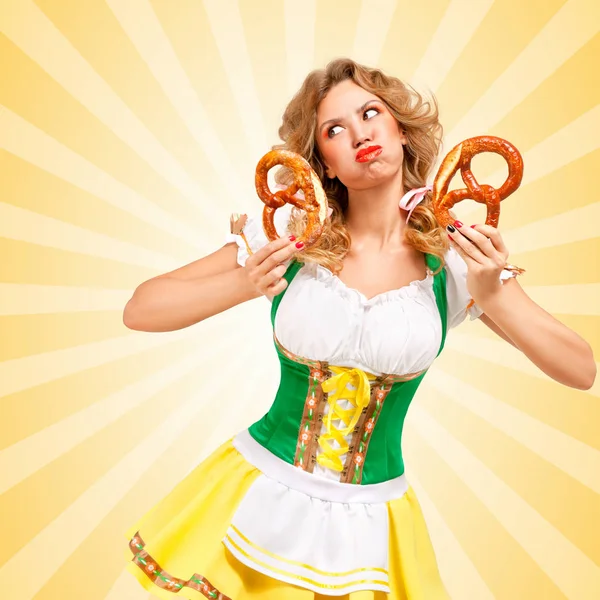 Oktoberfest woman wearing a traditional Bavarian clothes — Stock Photo, Image