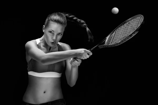 Jogador de tênis com raquete — Fotografia de Stock