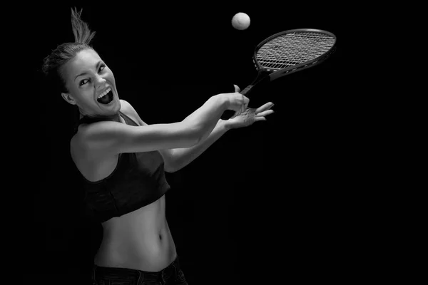 Jogador de tênis com raquete — Fotografia de Stock