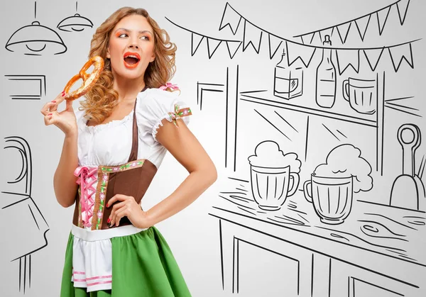 Oktoberfest kobieta sobie tradycyjne bawarskie stroje — Zdjęcie stockowe