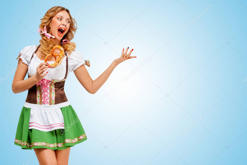 Oktoberfest woman wearing a traditional Bavarian clothes 