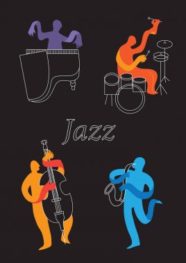 jazz_5 yaratıcı kavramsal Müzik Festivali vektör. Müzik aletleri oynayan grup.