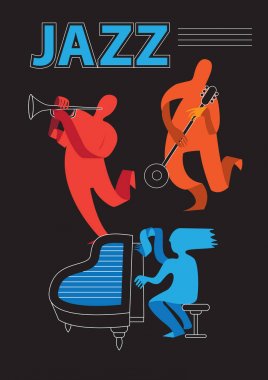 Caz Festivali. Yaratıcı kavramsal Müzik Festivali vektör. Müzik aletleri oynayan grup.