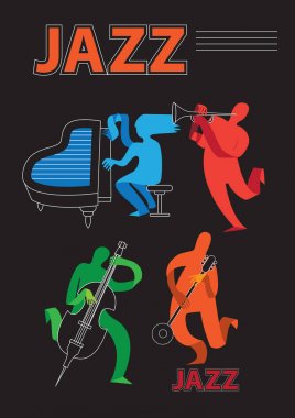 Caz Festivali. Yaratıcı kavramsal Müzik Festivali vektör. Müzik aletleri oynayan grup.