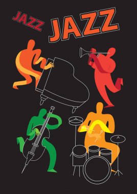 Caz Festivali. Yaratıcı kavramsal Müzik Festivali vektör. Müzik aletleri oynayan grup.