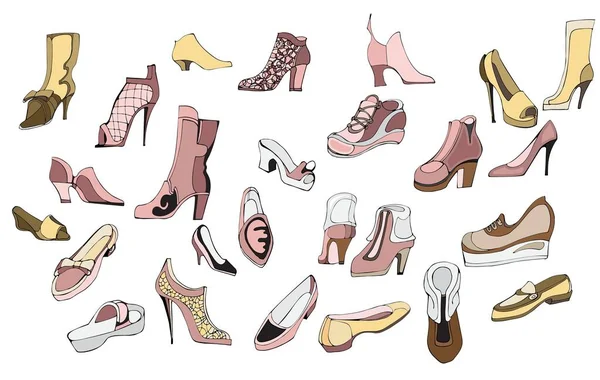 Juego de zapatos. Vector conceptual creativo. Zapatos para mujer dibujo ilustración . — Vector de stock