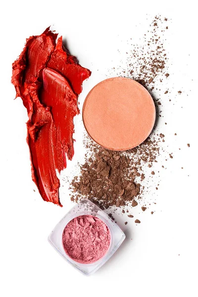 Cosmetic swatch. Creative concept photo of cosmetics swatches on white background. — Stock Photo, Image