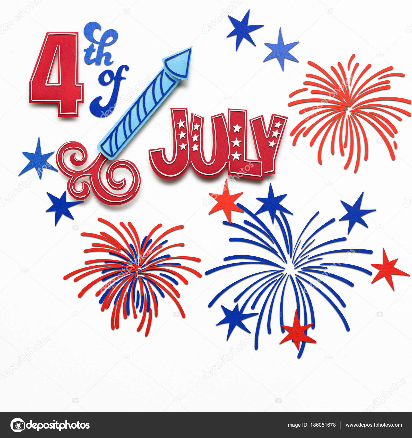 Creative 4Th July Concept Photo Fireworks Made Paper White Background —  Stock Photo © fisher.photostudio #186051678, image size:1600x1700