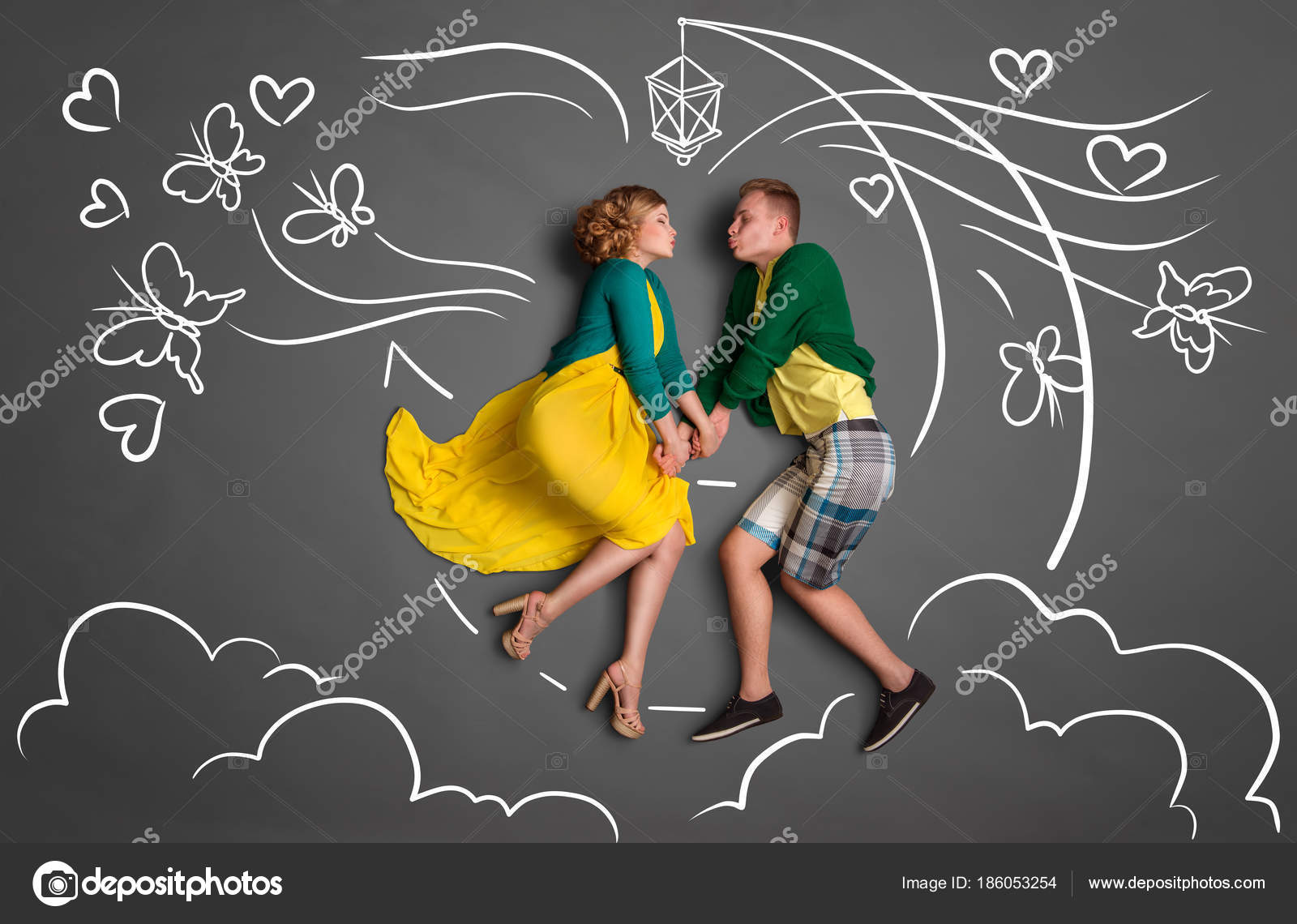 Happy Valentines Love Story Concept Romantic Couple Sitting Moon Holding  Stock Photo by © 186053254