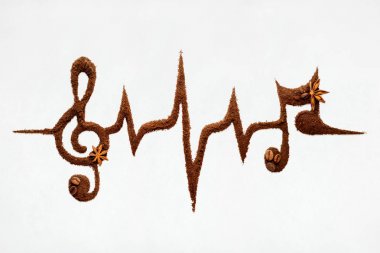 Yaratıcı yiyecekler kavramı fotoğraf, müzik notaları kahve yaptım.