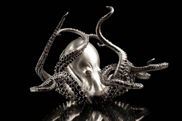 Octopus Made Silver Isolated Black Background — Stock Photo, Image