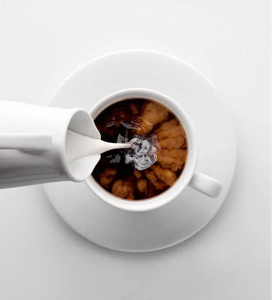 Adding Milk Cup Coffee — Stock Photo, Image