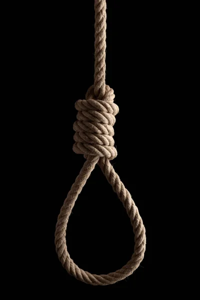 Rope Noose Hangman Knot Hanging Front Black Background — Stock Photo, Image