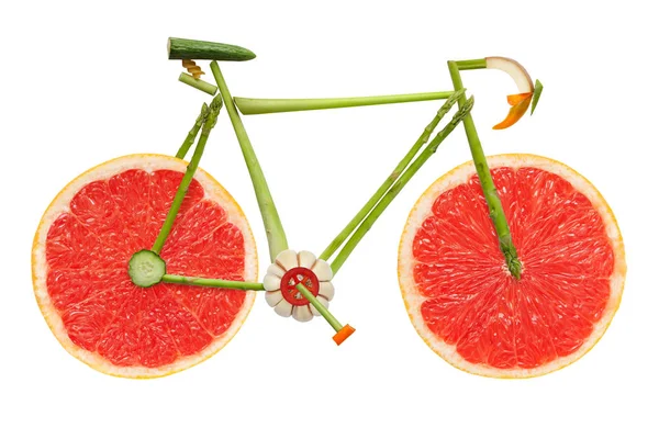 Rennrad Aus Obst Und Gemüse Auf Weißem Hintergrund — Stockfoto