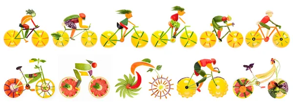 Meyve Sebze Bisiklet Bisikletçi Ile Ayarla Şeklinde — Stok fotoğraf