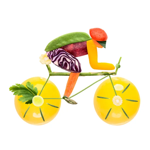 Fruits Vegetables Shape Male Cyclist Road Bike — Stock Photo, Image