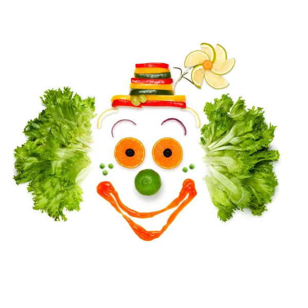 Ett Porträtt Glada Clown Grönsaker Och Sås — Stockfoto