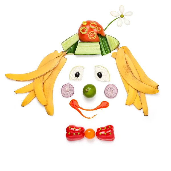 Concetto Cibo Creativo Che Dimostra Ritratto Clown Sorridente Fatto Frutta — Foto Stock