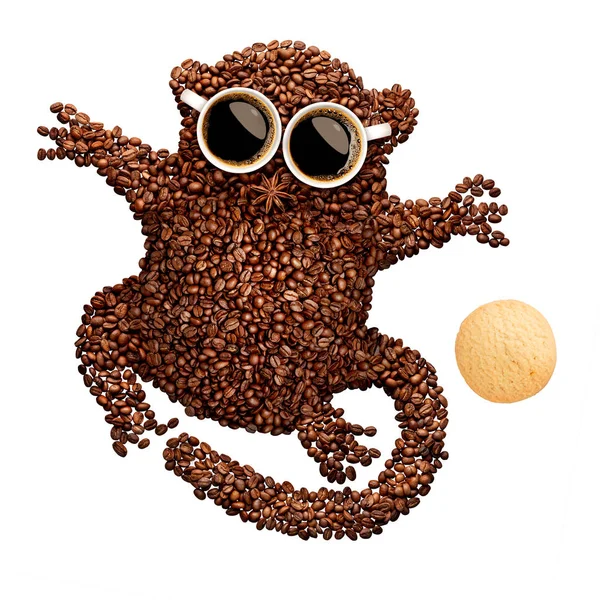 Divertente Tarsier Fatto Chicchi Caffè Tostati Due Tazze Anice Stellato — Foto Stock