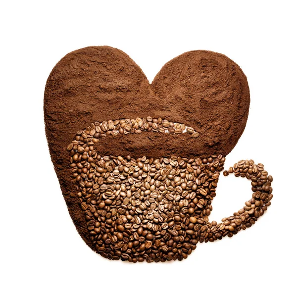 Creative Still Life Cup Heart Image Made Coffee Beans Isolated — Stock Photo, Image