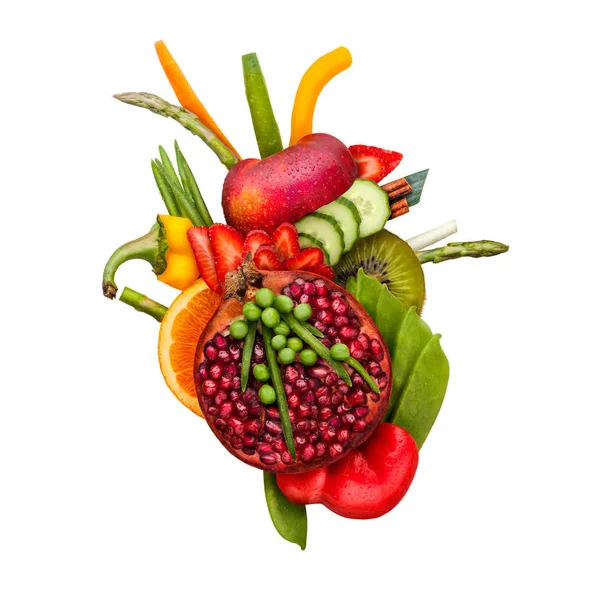 Conceito Alimentar Saudável Coração Humano Feito Frutas Legumes Que Reduzem — Fotografia de Stock