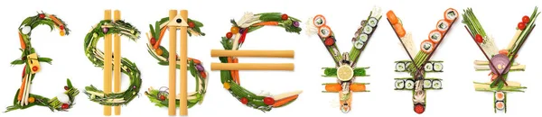 Concepto Intercambio Creativo Una Libra Euro Yen Dólar Hecho Sushi — Foto de Stock